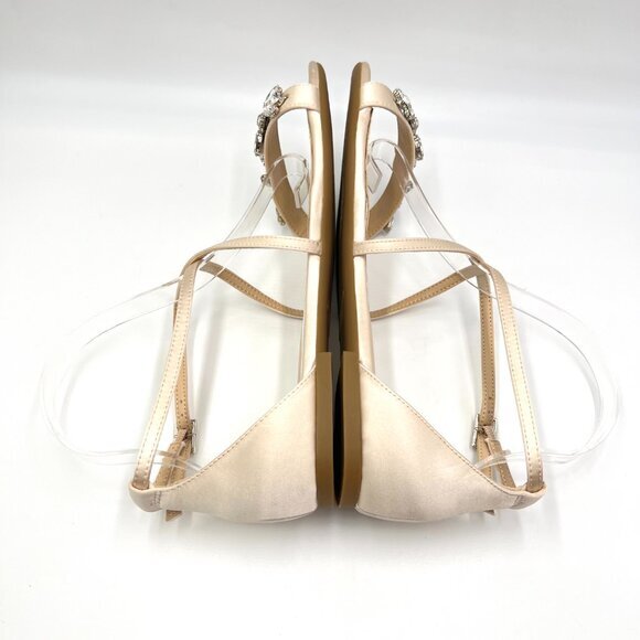 Jewel Badgley Mischka Size 8.5 Tessy Champagne‎ Satin Flats Dress Sandals Shoes - Picture 7 of 11